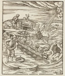 Vismutbearbetning - gravyr från beskrivning av malmerna och de viktigaste gruvmetoderna, av Lazarus Ecker