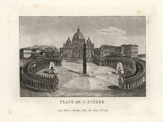 Utsikt över Petersplatsen, Piazza di S. Pietro, med Peterskyrkan och forntida egyptisk obelisk