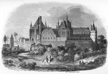 Vy över slottet i Gaillon, Normandie. 1800-tal (gravyr från "Mysteres des vieux chateaux de France" av Le Francois).