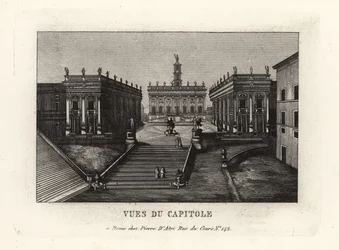 Utsikt över Capitoline Hill. Piazza del Campidoglio, Palazzo Senatorio, Rom.