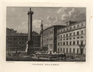 Utsikt över Piazza Colonna med Marcus Aurelius kolumn, Rom