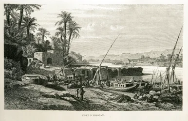 Utsikt över hamnen i Aswan i Egypten - Illustration från Atlas of Egypt
