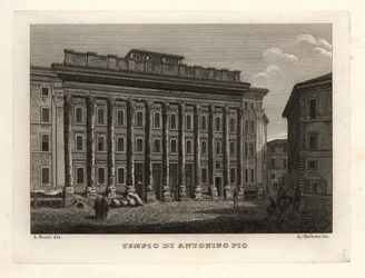 Utsikt över Antoninus och Faustinas tempel, Tempio di Antonino Pio, Rom