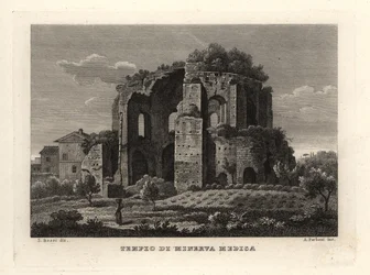 Utsikt över Temple of Minerva Medica, Tempio di Minerva Medica, eller nymfaeum, Rom