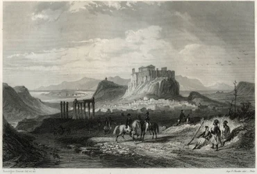 Utsikt över staden Aten på 1800-talet dominerad av Akropolis, i boken om Medelhavet av Louis Enault (1824-1900), fransk journalist och resenär.