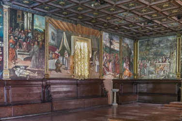 Utsikt över den östra muren och en del av den södra av Basilica of St Anthony (Basilica of the Saint), School of the Saint, Padua, Italien (foto)
