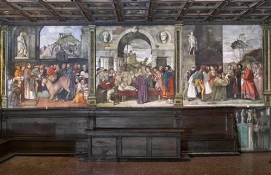 Utsikt över freskerna i den norra väggen av Basilica of St Anthony (Basilica of the Saint), School of the Saint, Padua, Italien (foto)