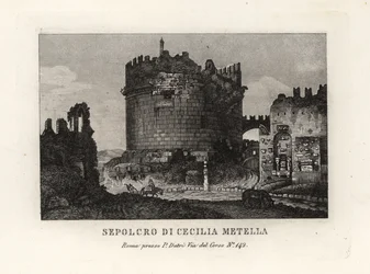 Utsikt över ruinen av Caecilia Metellas grav, Sepolcro di Cecilia Metella, Rom