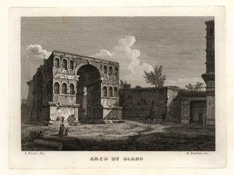 Vy över ruinerna av Janus båge, Arco di Giano, Rom