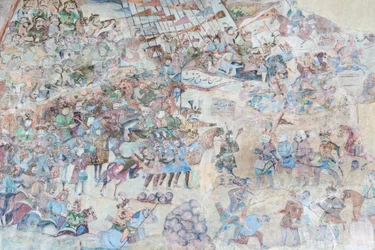 Väggmålningar på Qeysarieh-portalen, Naqsh-e Jahan Imam-torget, Esfahan, Iran (fresk)