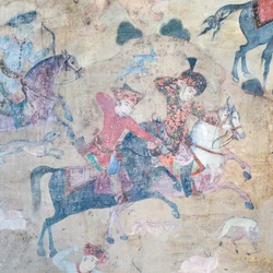 Väggmålningar på Qeysarieh-portalen, Naqsh-e Jahan Imam-torget, Esfahan, Iran (fresk)