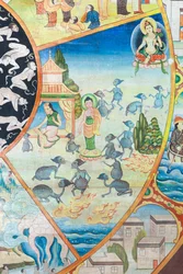 Livets hjul, detalj, väggmålning på wat Umong, Chiang Mai, Thailand