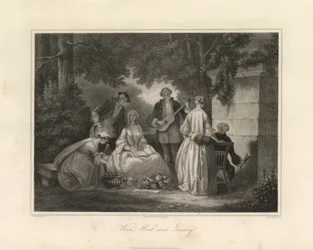 Vin, kvinnor och sång, Triest, ca 1850 (gravyr)