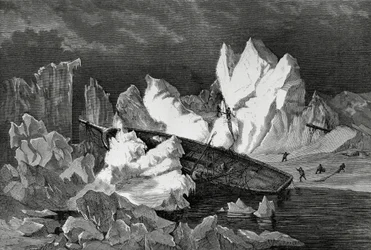 Vraket av Hansa krossad av is, oktober 1869, Ishavet, andra tyska nordpolarexpeditionen