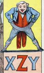 XZY bokstäver. Gravyr i "ABC Les Images en Alphabet". Epinal avbildning. Pellerin och Cie, tryckare-förlag, Epinal, sent 1800-tal, ca 1890. 10 sidor. Mått: 19,5 x 13,5 cm