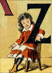 Z - Gravyr hämtad från ABCD av små flickor. Pellerin & Cie, tryckare-förlag, Epinal, omkring 1890. Serie A. Mått: 19 x 13,5 cm.
