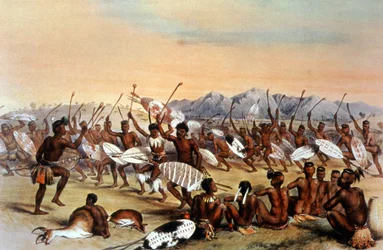 Zuluernas jaktdans, ca 1848-1849 (gravyr)