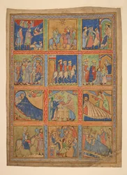 f. 1: En serie med 24 miniatyrer från Kristi liv; Sju sticklingar från belysta manuskript. 1100-talet-1400-talet Sju sticklingar från illuminerade handskrifter. 1100-talet-1400-talet