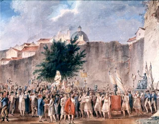 Fest bland Bastiljens ruiner, Paris, ca 1793 (akvarell)