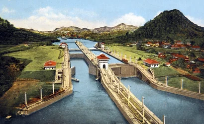 Pedro Miguels sluss i Panamakanalen, vykort ca 1920