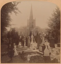 Kyrkan i Stratford-on-Avon, England - där ligger de jordiska kvarlevorna av Shakspeare, 1900.