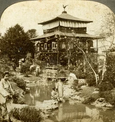 Japansk trädgård på världsutställningen, St Louis, Missouri, USA, 1904.