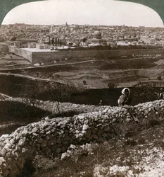 Jerusalem, sett från sydost, visar platsen för templet, Palestina, 1900-talet.