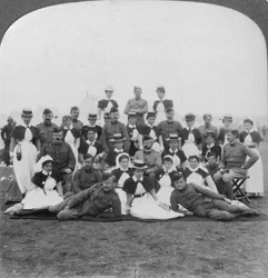 Medicinsk personal och sjuksköterskor vid sjukhus nr 9, Bloemfontein, Sydafrika, boerkriget, 1901