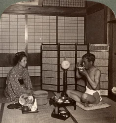 Sommarkvällsmåltid på ett hotell, Hiroshima, Japan, 1904