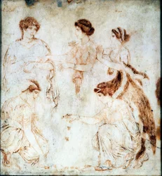 Tärningsspelare, Herculaneum, 1:a århundradet e.Kr. (enkaustisk färg på marmor)