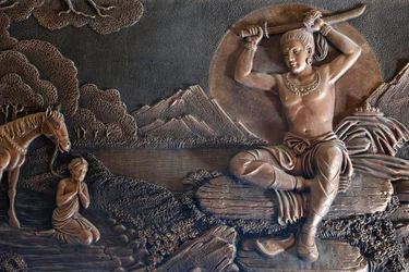 Linh Phong buddhisttempel, Life of Buddha, Långt från palatset bytte prins Siddhartha sina fina kläder mot trasor och klippte sitt långa hår, Dalat, Vietnam