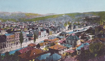 Vykort föreställande Sarajevo och Appel Quay, 1913