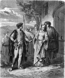 1400-talsdräkter. 1800-talsgravyr.