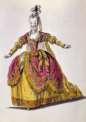 1700-tals teaterdräkt, gravyr av 1800-talets Paris, B.N.