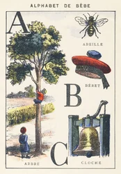 A B C: träd, bi, basker, klocka