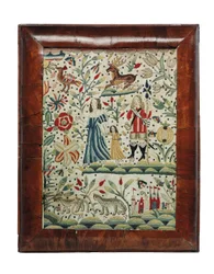 En William och Mary handarbetsbild, ca 1690 (linne och ull)