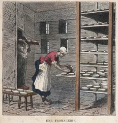 En ostfabrik. 1800-talsillustration. Bianchetti samling.