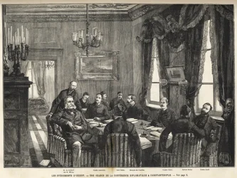 Ett möte för den europeiska konferensen i Konstantinopel Serbien-Bulgariska kriget, Turkiet - Serbo-Bulgariska kriget - Ett möte för den diplomatiska konferensen i Konstantinopel - 1885 - i det lysande universum 1886 (Alexander av Nalidov (Nelidoff) (1835-