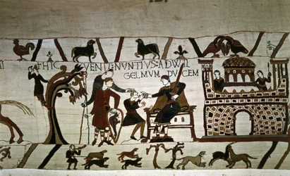 En budbärare till hertig Guillaume (1027 - 1087) - Bayeux gobeläng, känd som Broderi av drottning Mathilde