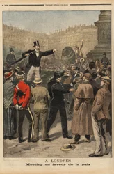 Ett fredsmöte i Transvaal, Trafalgar Square, London. Gravyr i "" Le petit journal"" 8/9/1899. Selva samling.