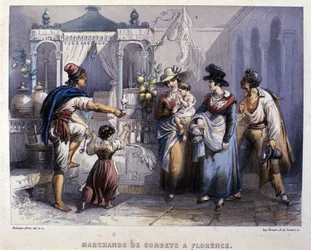 En sorbethandlare i Florens. Litografi omkring 1820