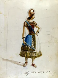 Abigailledräkt i operan av Giuseppe Verdi (1813 - 1901), "" Nabucco""" först kallad "" Nabucodonosor"" Museum of the Scala