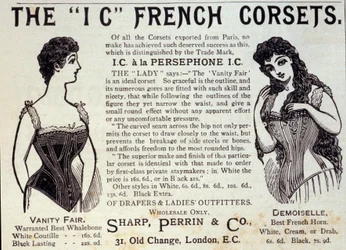 Reklam för franska korsetter. 1888