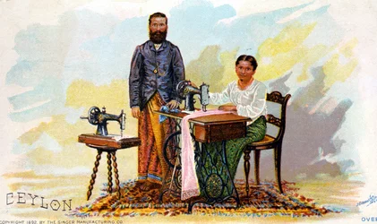 Reklam för symaskiner Singer, Ceylon (nuvarande Sri Lanka). 1892