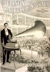 Reklam för Edison Gramophone "" Edisons konsertfonograf, har du hört den? "" - litografi 1899