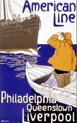 Annonsaffisch för American Line "Philadelphia - Queenstown - Liverpool" i "Pictorial Placard"", Bryssel