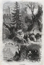 Eolsharpa - vindharpa - Arpa eolia - vindharpa - musikinstrument som spelas av vinden - gravyr från 1860