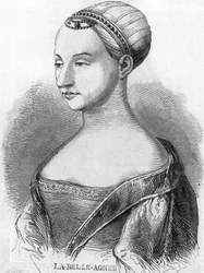 Agnes Sorel (1422-1450) (Lady of Beaute sur Marne) (Beaute-sur-Marne), känd som "La Belle Agnes", favorit av Charles VII. Gravyr av 1800-talet.