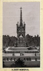 Albert Memorial, London, England. Sen 1800-tals kromolitografi.