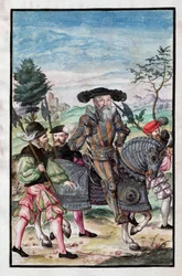 Albert de Brandebourg (Albrecht von Brandenburg-Ansbach) (1490-1568) - Albert, hertig av Preussen (Från: Krigsorden) - Anonym - 1555 - Akvarell och bläck på papper - 39x26 - Berlins statsbibliotek ©FineArtImages/Leemage